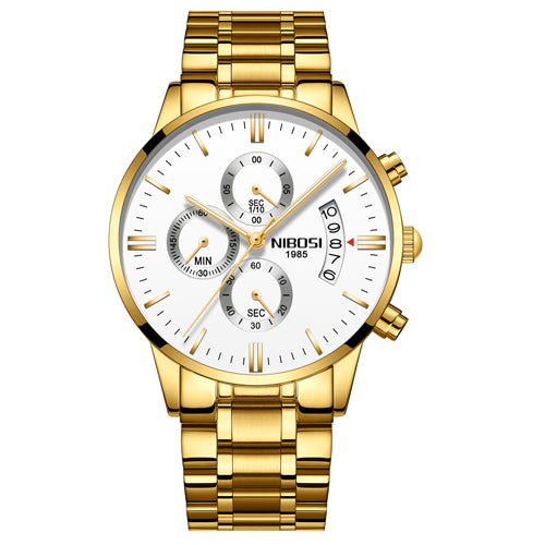 Men Watch Chronograph Sport Mens Watches Waterproof Full Steel Quartz Gold Clock Men