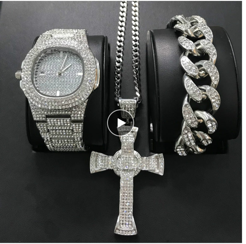 Mens Watches Fashion Diamond Date Quartz Watch