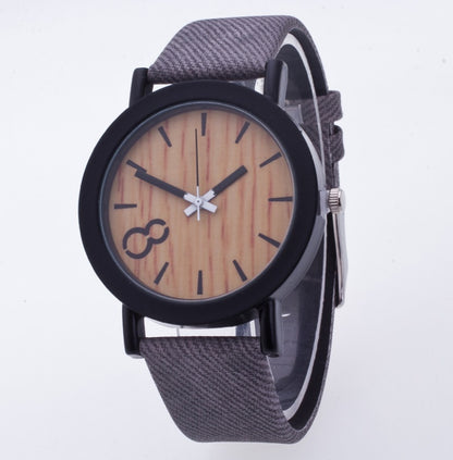 Wood grain PU leather neutral watch men and women retro watch