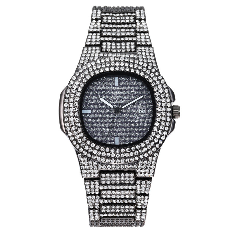 Mens Watches Fashion Diamond Date Quartz Watch