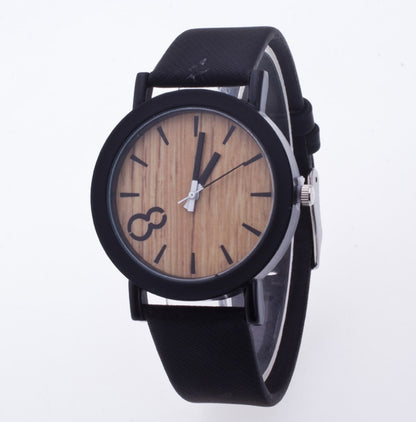 Wood grain PU leather neutral watch men and women retro watch