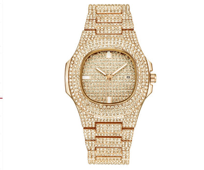 Mens Watches Fashion Diamond Date Quartz Watch