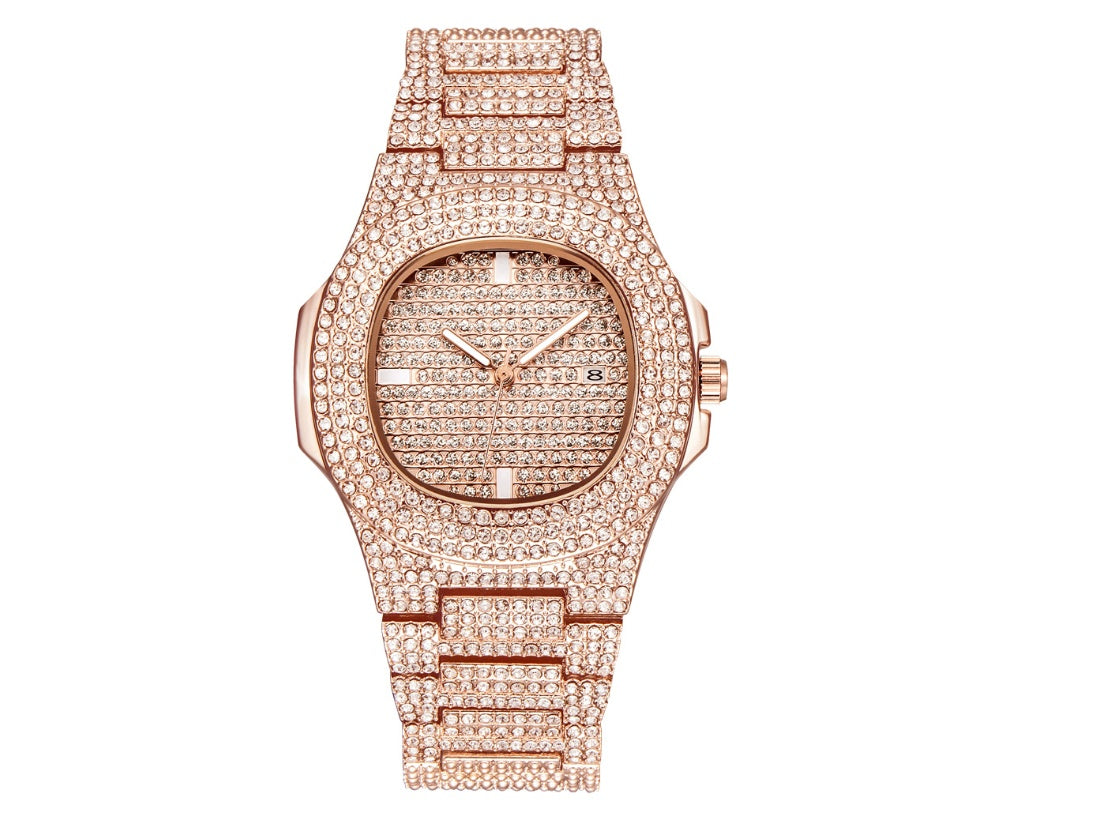 Mens Watches Fashion Diamond Date Quartz Watch