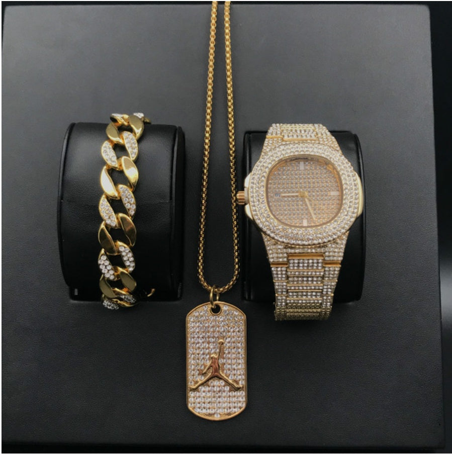 Mens Watches Fashion Diamond Date Quartz Watch