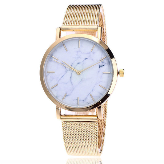 Fashion silver and gold mesh band creative marble wristwatch casual women quartz watches gift