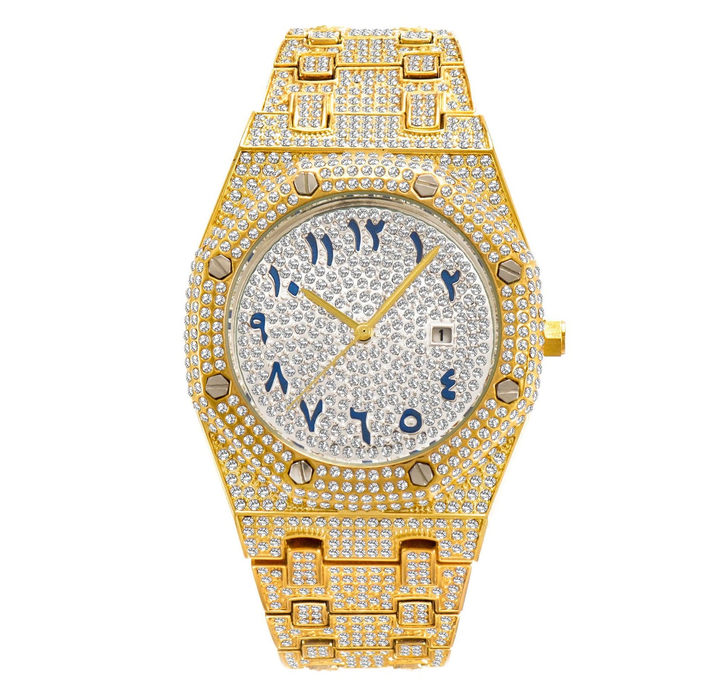 Full Rhinestone Waterproof Calendar Men Watch