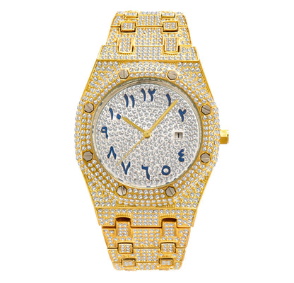 Full Rhinestone Waterproof Calendar Men Watch