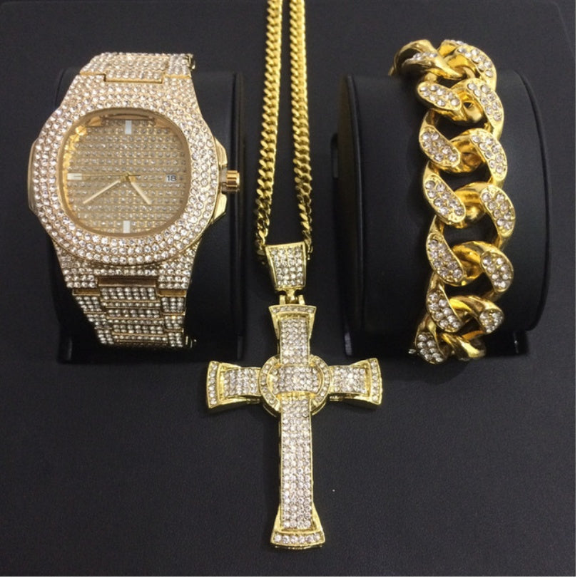 Mens Watches Fashion Diamond Date Quartz Watch