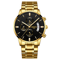 Men Watch Chronograph Sport Mens Watches Waterproof Full Steel Quartz Gold Clock Men