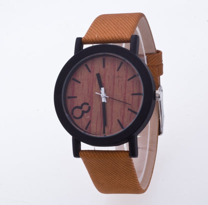 Wood grain PU leather neutral watch men and women retro watch